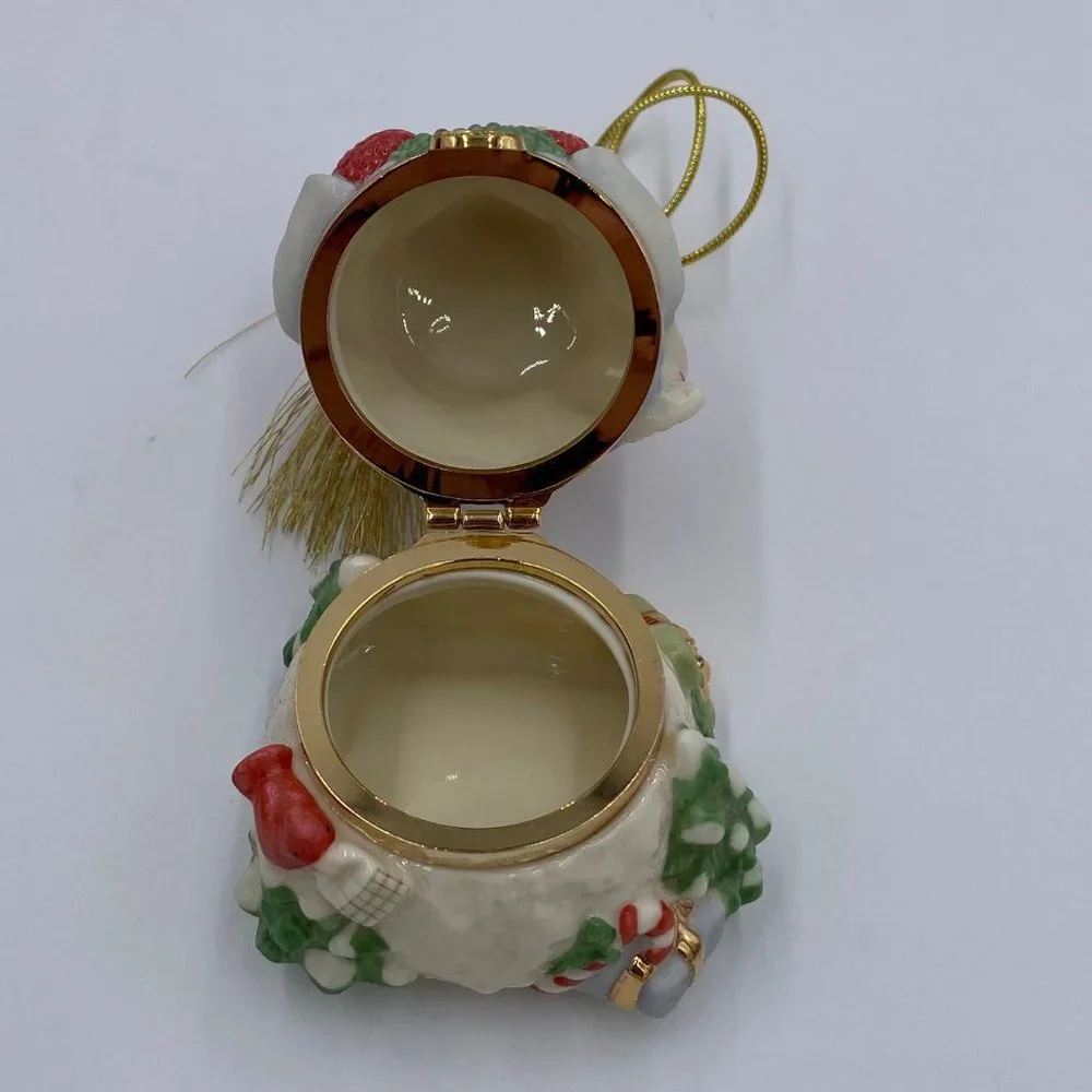 Lenox Snowman Trinket Box Christmas Ornament # 6339584 Blue Bird Wreath 3.5